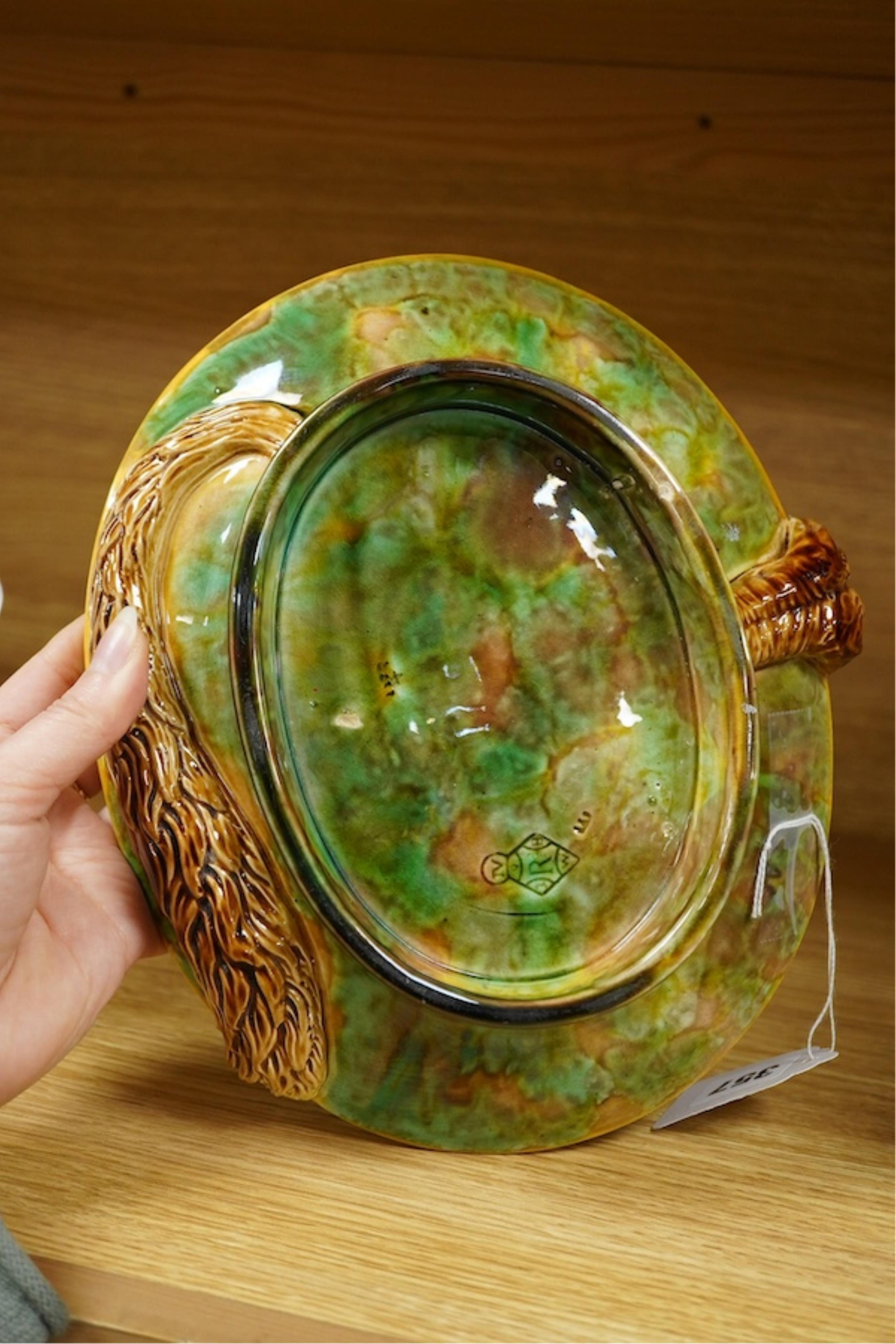 George Jones, a Victorian majolica ‘fox’ dish, 25cm wide. Condition - fair to good